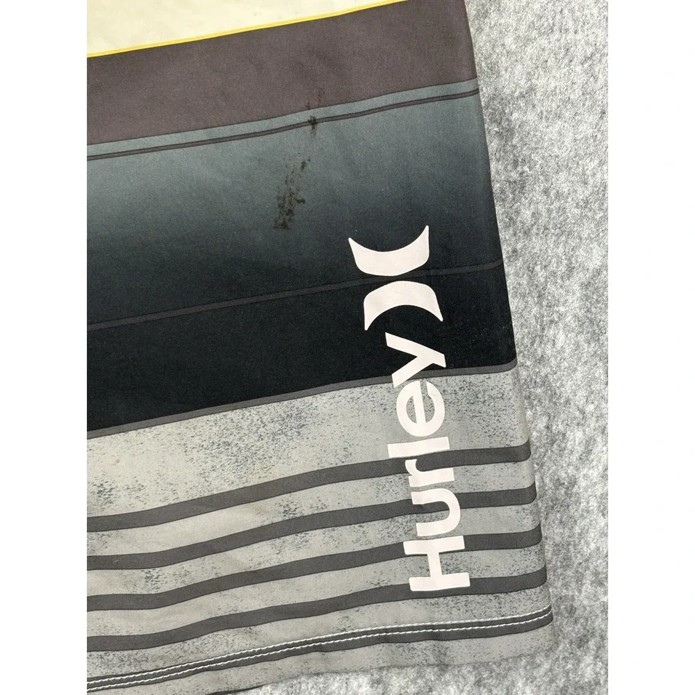 Hurley Mens Yellow/Brown/Gray/Blue Striped Swim Drawstring Trunks Active Size 36